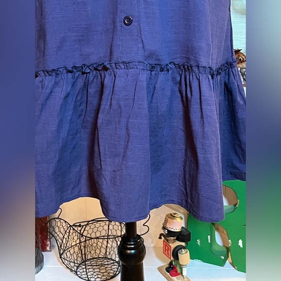 Merokeety Button Down Shirt Dress Ruffle Sleeve Shift Navy Blue Women Size S NWT - Picture 5 of 10